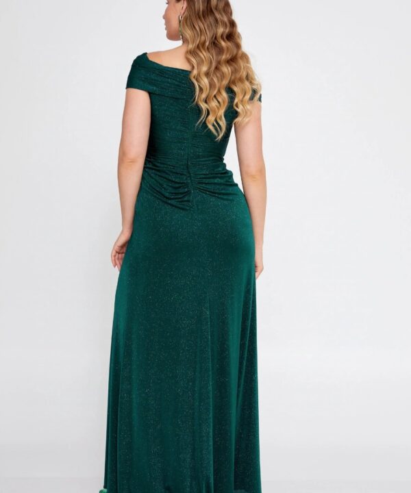 Alternative view of Μακρύ Σμαραγδί Βραδινό Φόρεμα με Σκίσιμο και Γκλίτερ